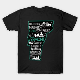 Vermont Essex cute map Burlington Rutland Bennington Brattleboro Colchester Hartford T-Shirt